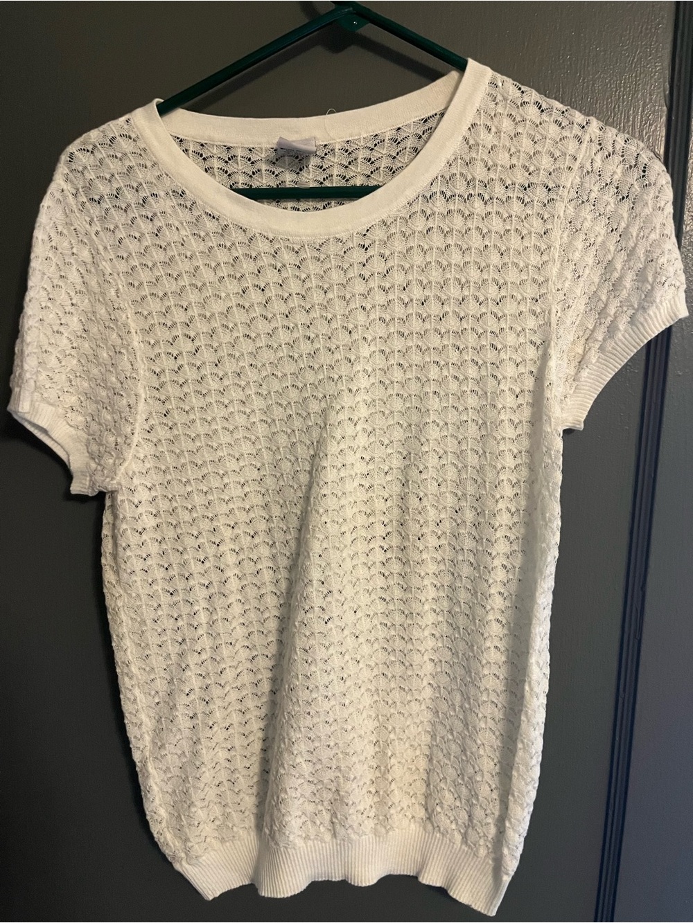 White Openwork Knit Short-Sleeve Top